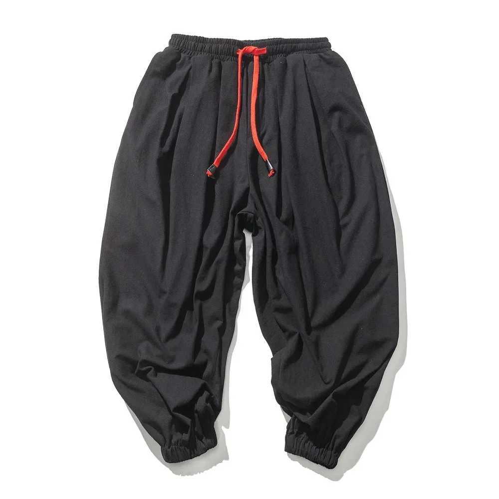 Mens Casual Solid Color Harem Pants Cotton and Linen Loose Oversize Beach Pants Jogger Sweatpants Male Wide Leg TrousersXJ240813