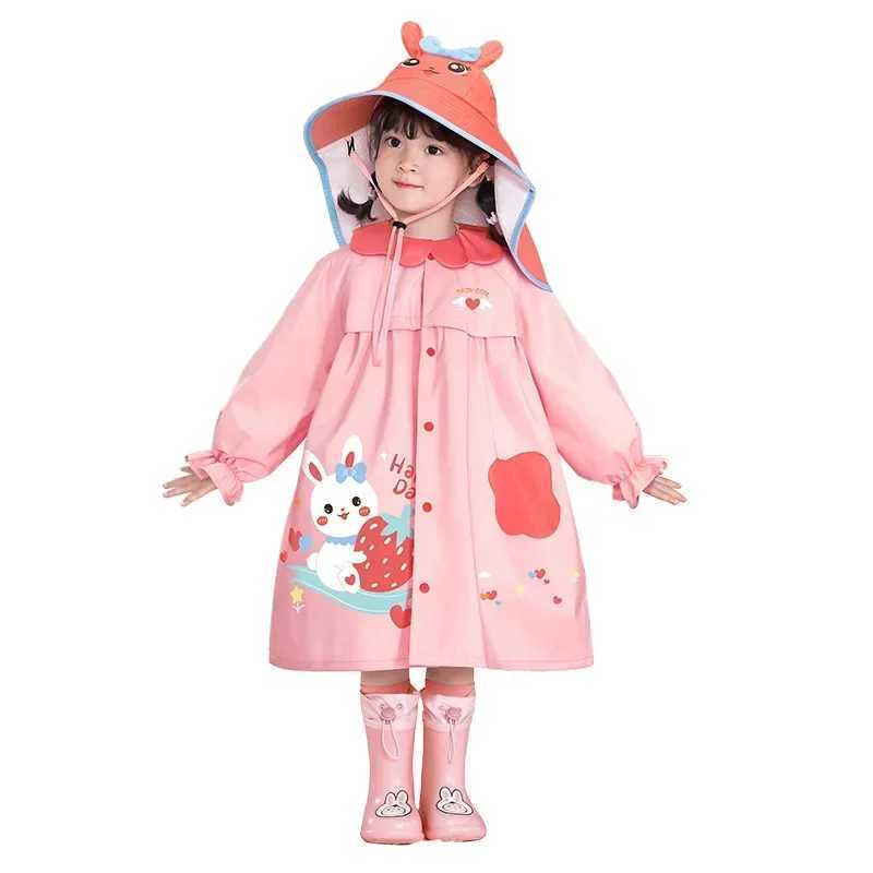 Cartoon Rabbit Childrens Raincoats Rain Coat with Big Hat for Kids Girls Kindergarten Baby Rain Coat Rain Poncho Rain Jacket Y240810