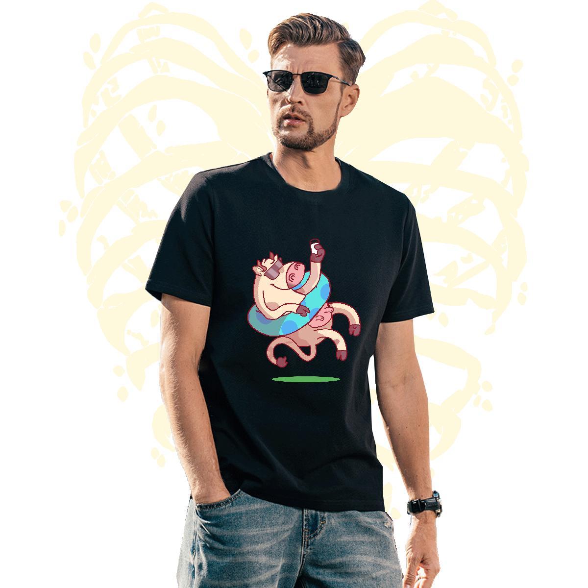 Popular T-Shirts for Men cow Breathable Short Sleeve Sport Custom Print Plus Size 100% Cotton 230g Mens Tshirts New Tops
