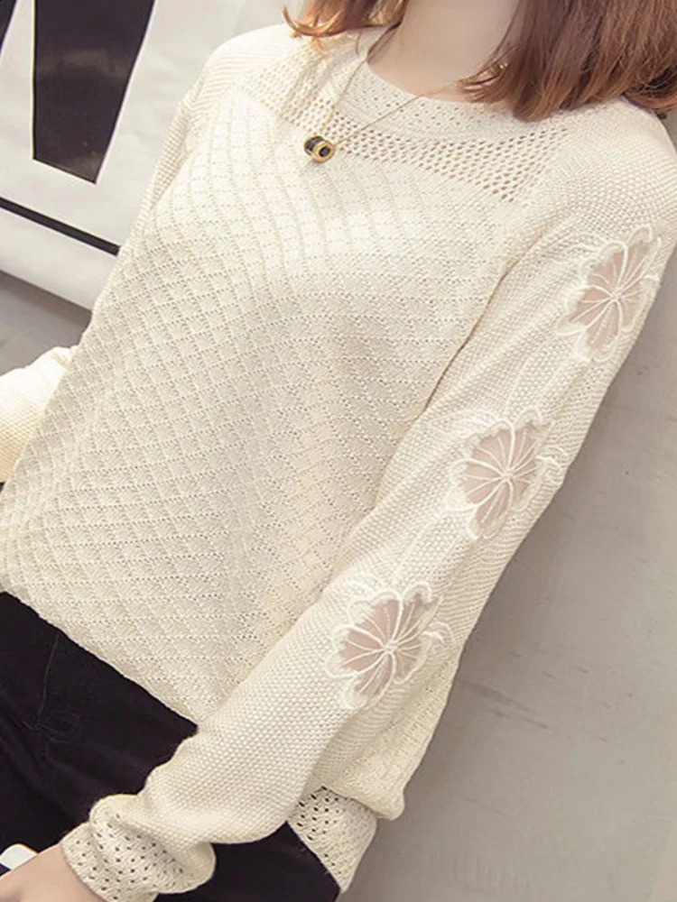 Spring Warm O-neck Flared Sleeve High Elastic 2024 Solid Color Knit Women Sweater Jumper O-neck Elegant Sweet Casual Pullov Top 240813