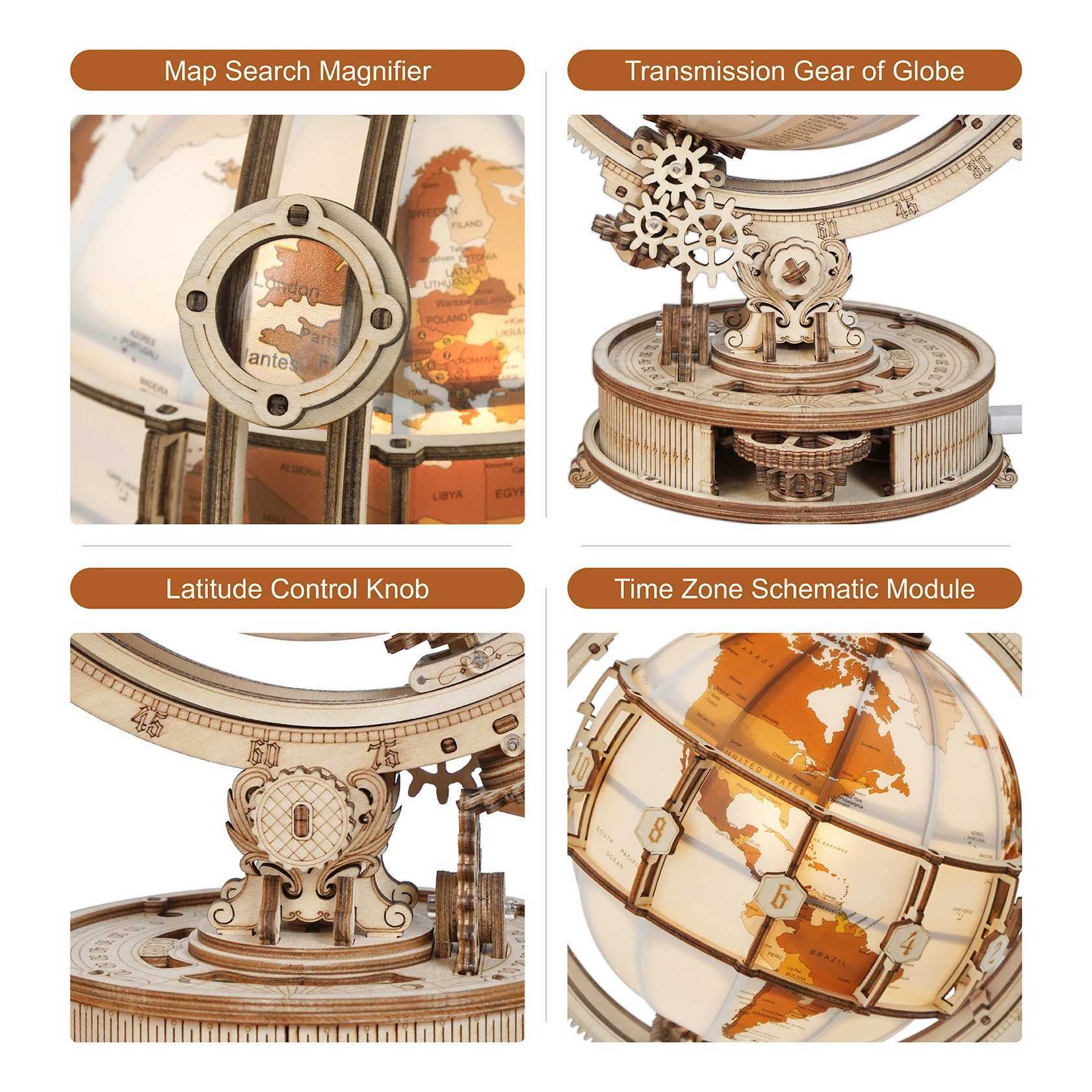 Wooden Globe Lamp 3D Puzzle Games for Birthday Gift for Kids Adults for Home Decor Building Blocks 3D Y240812