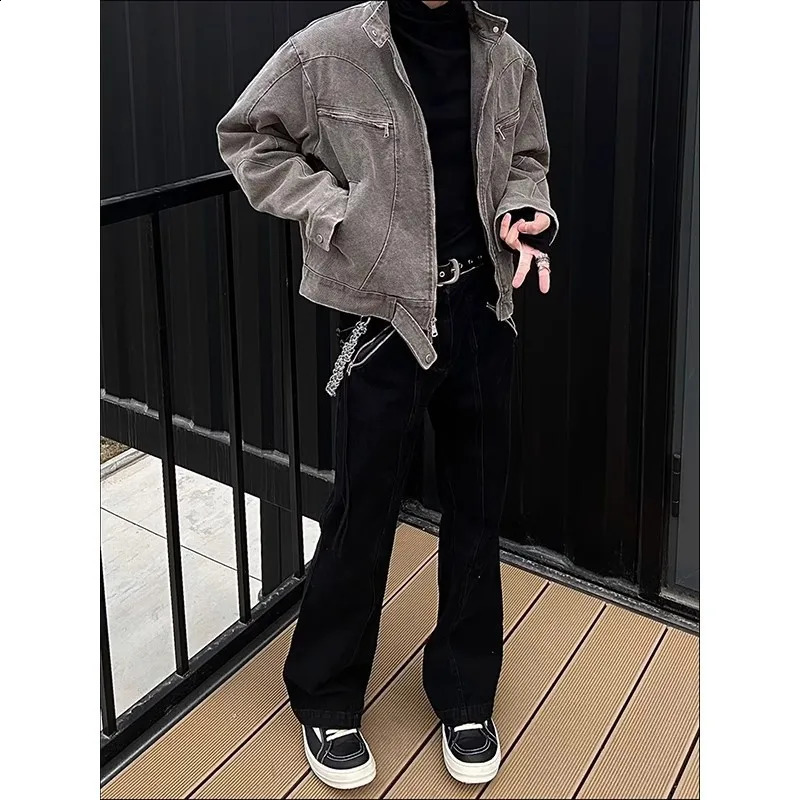 Autumn Washed Short Denim Coat Mens HighGrade Jacket Workwear 240813