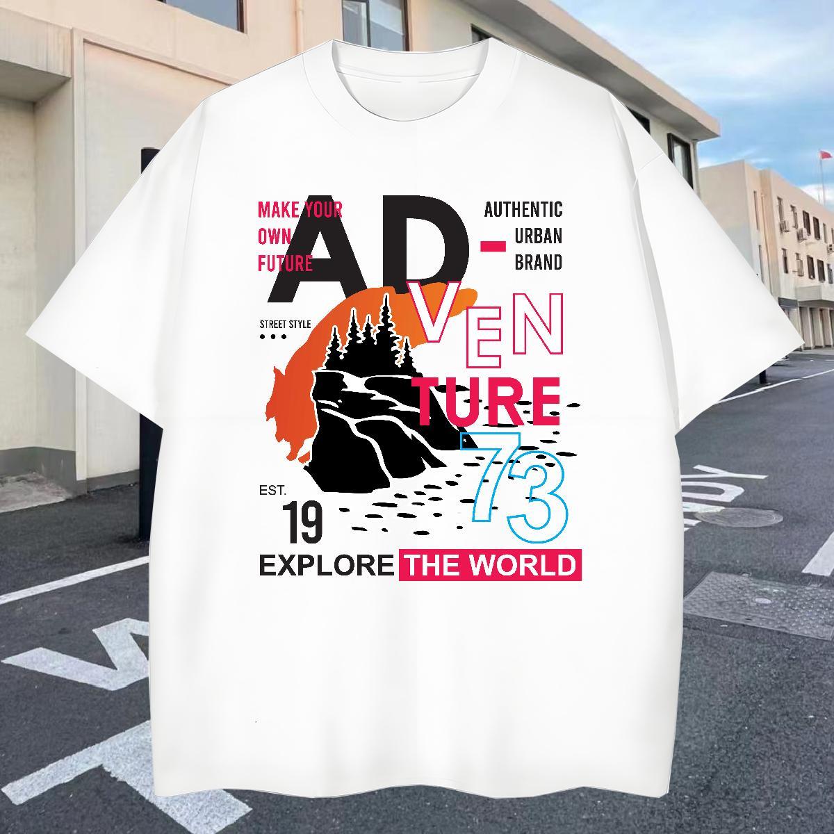 Loose Fit Tshirts Anime Printing Street 100% Cotton 230g Customized Crew Neck mountains T-Shirts for Men New Top Tees