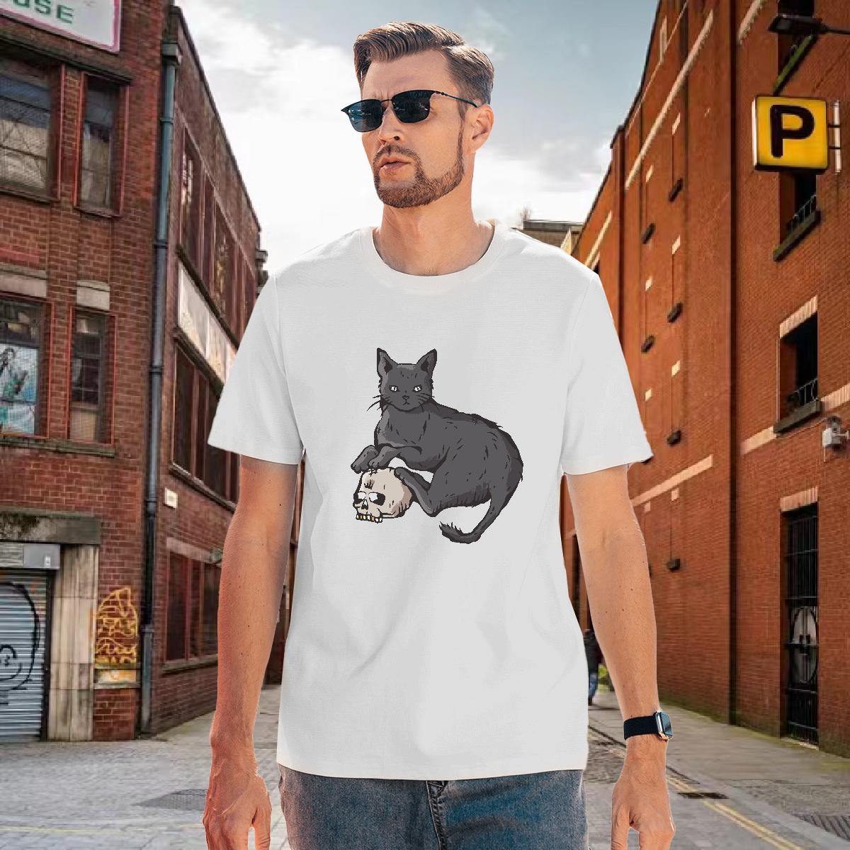 Soft T-Shirts for Men cat Breathable Crew Neck Home Outdoor Custom Print Plus Size 230g 100% Cotton Tshirts DIY Customized Top Tees