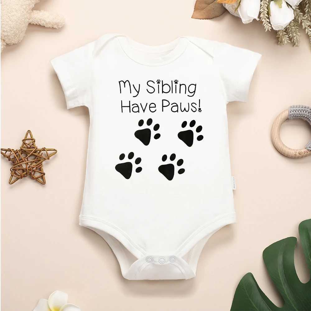Comfy Baby Girls Boy Onesie Cotton High Quality Y2K My Sibling Have Paws Newborn tight fitting clothes baby short sleeves W240812