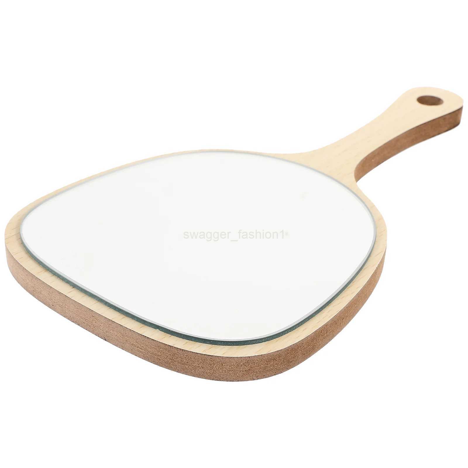 Women Wooden Makeup Beauty With Handle Bathroom Khaki Mirror Wall Mounted With Hook Hole For Makeup Home Salon Travel UseXJ240813