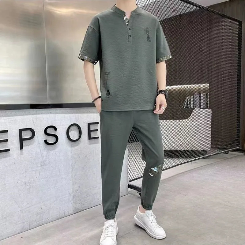 Shirt trousers 2024 summer fashion men shirt Cotton shirts mens sets High quality shirts Two Piece size M-4XL TZ0191 240813
