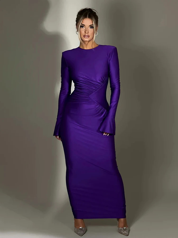 Townlike pleated ultrathin tight dress for women autumn winter nightclub sexy party elegant Maxi long Vestitos 240809