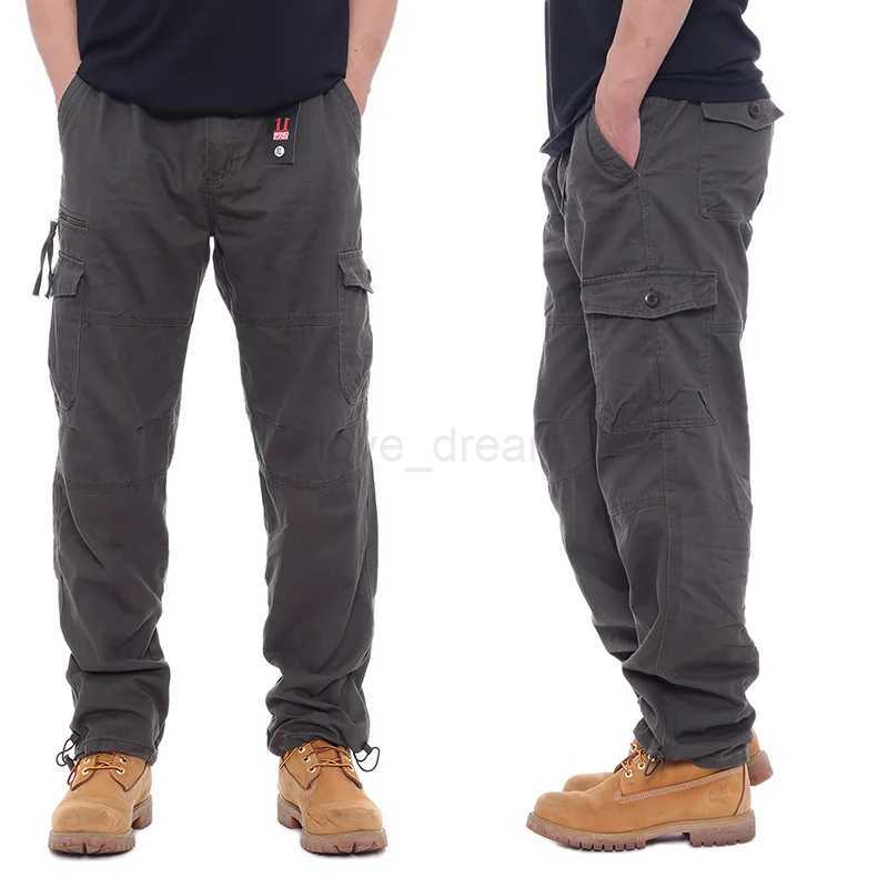 Mens Casual Cargo Pants Zipper Multi-Pocket Tactical Army Straight Loose Trousers Male Overalls Elastic Waist PantsXJ240813