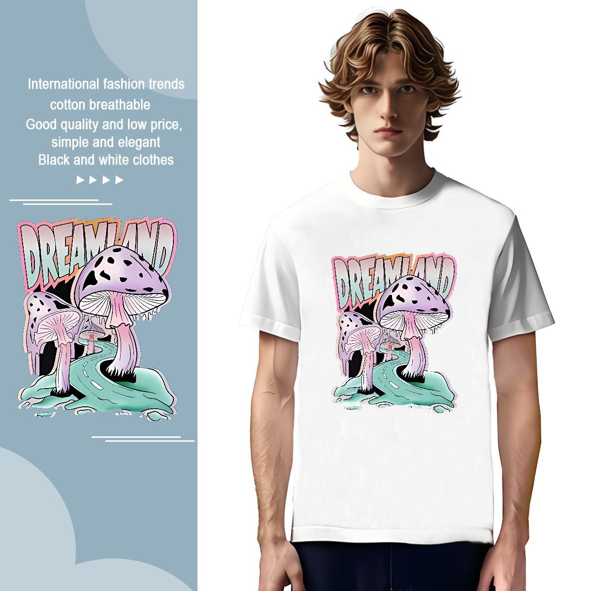 T Shirts Men 230g Pure Cotton mushroom Home Outdoor Breathable Soft Graphic Couples T Shirts 2024 Wholesale Tshirts