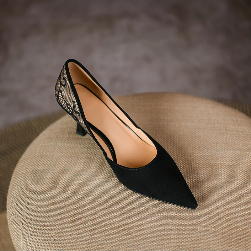 Summer Pointed High Heels Women Shoes Sexy Lace Stitching Fashion Pumps French Retro Elegant Ladies Shoes Chaussure Femme 240809