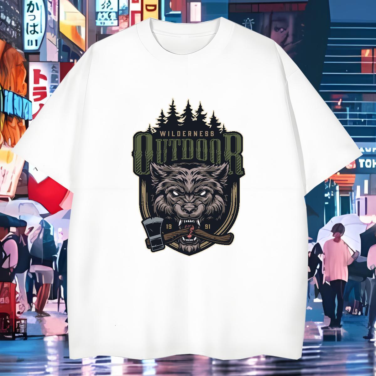 Custom Men Clothes T-Shirt wolf Casual Daily Wear 230g Pure Cotton Tops Breathable Classic Men T Shirts Custom Big Size