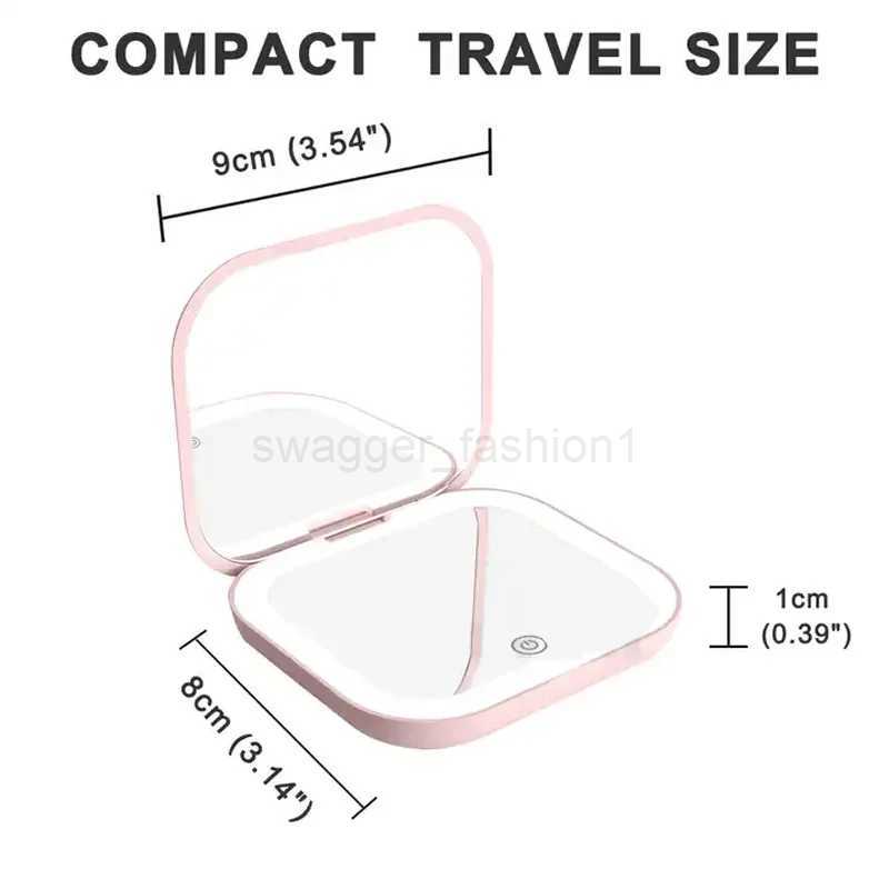Compact Small Mini Gift Vanity Table Folding Led Lights Portable Hand Held Pocket Makeup Mirror 2X magnifyingXJ240813