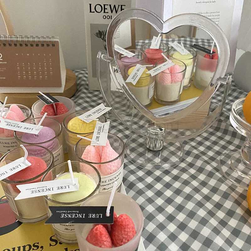New Acrylic Double Side Makeup Mirror Heart Shaped Cosmetic Mirror Transparent Base Home Bedroom Desktop Make Up MirrorXJ240813