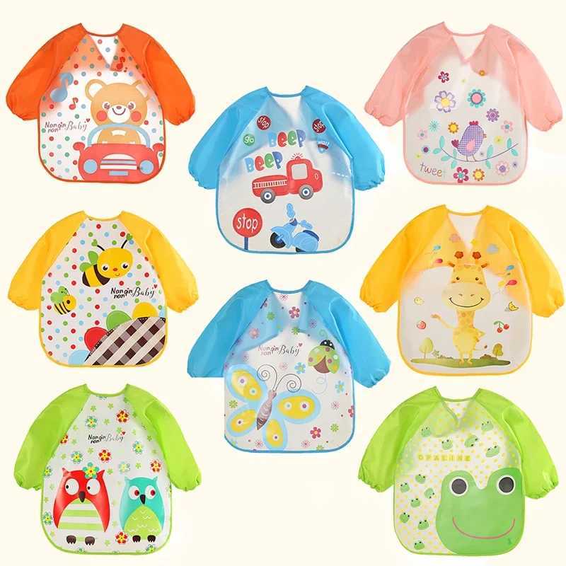 Bibs Burp Cloths Baby Bibs Burp Clothes Waterproof Dining Long Sleeve Apron Children Feeding Smock Burp Infant Toddler Clothes Reverse DressingL4812