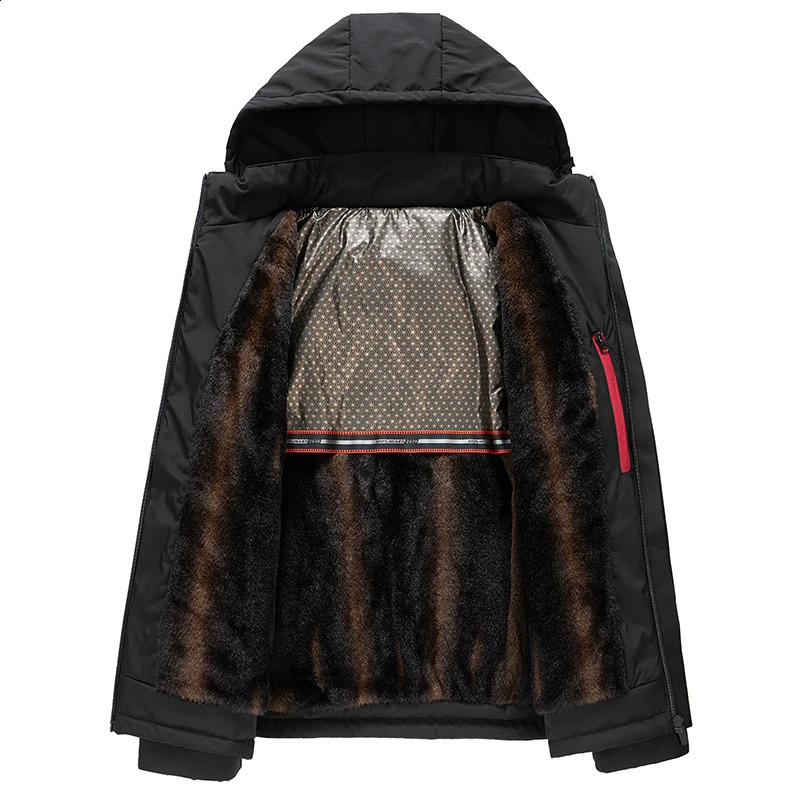 Winter mens plush thick solid color hooded long sleeved jacket fashionable and casual loose casua 240812