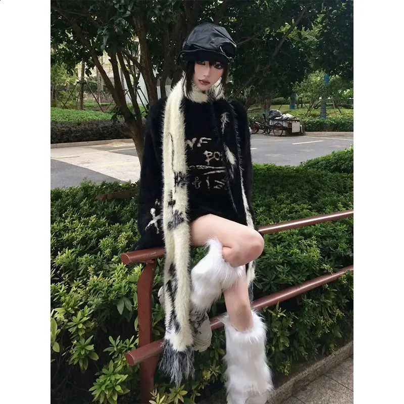Deeptown Y2k Gothic Black Women Sweater Japanese Harajuku Fashion Knit Pullovers Loose Autumn Vintage Punk Letter Grunge Jumper 240812