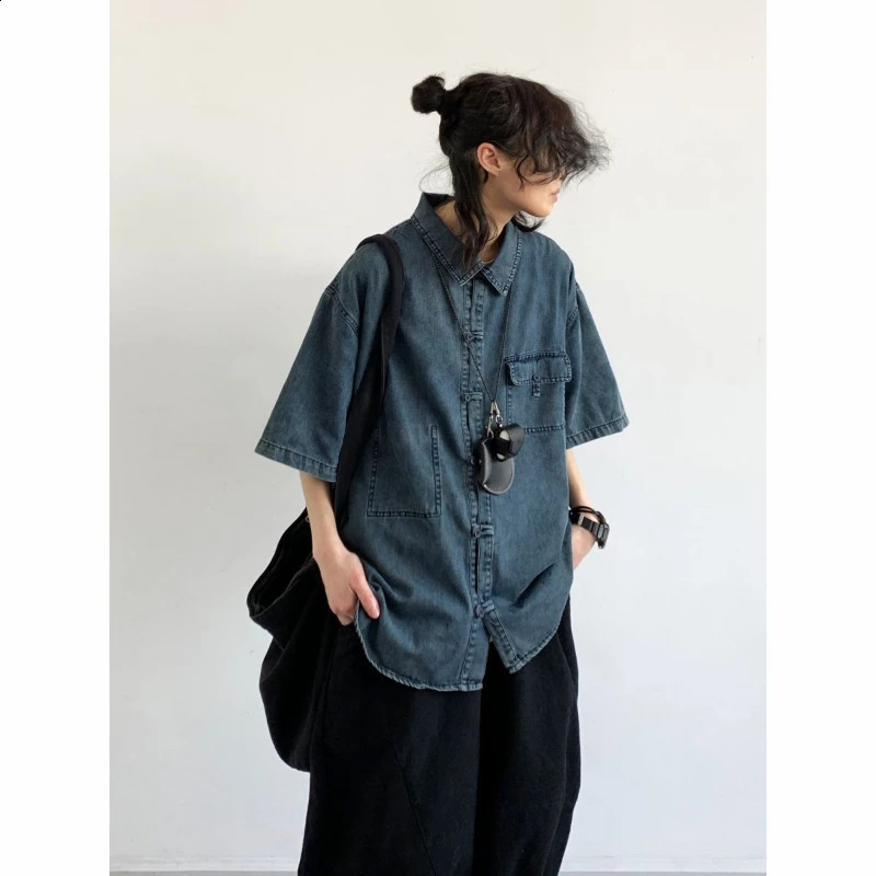 College Casual Summer Mens Set Trendy Short Sleeved Denim ShirtStraight Leg Trousers 2-pcs Set Y2K Street Fashion Suit Unisex 240813