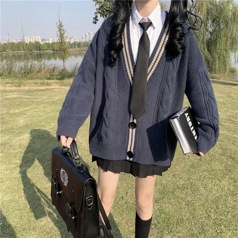Varsity-Striped Cardigan Sweater for Women Long Sleeve Button-up Knitted Humble Cardigan High School Preppy Style Outfit 240812