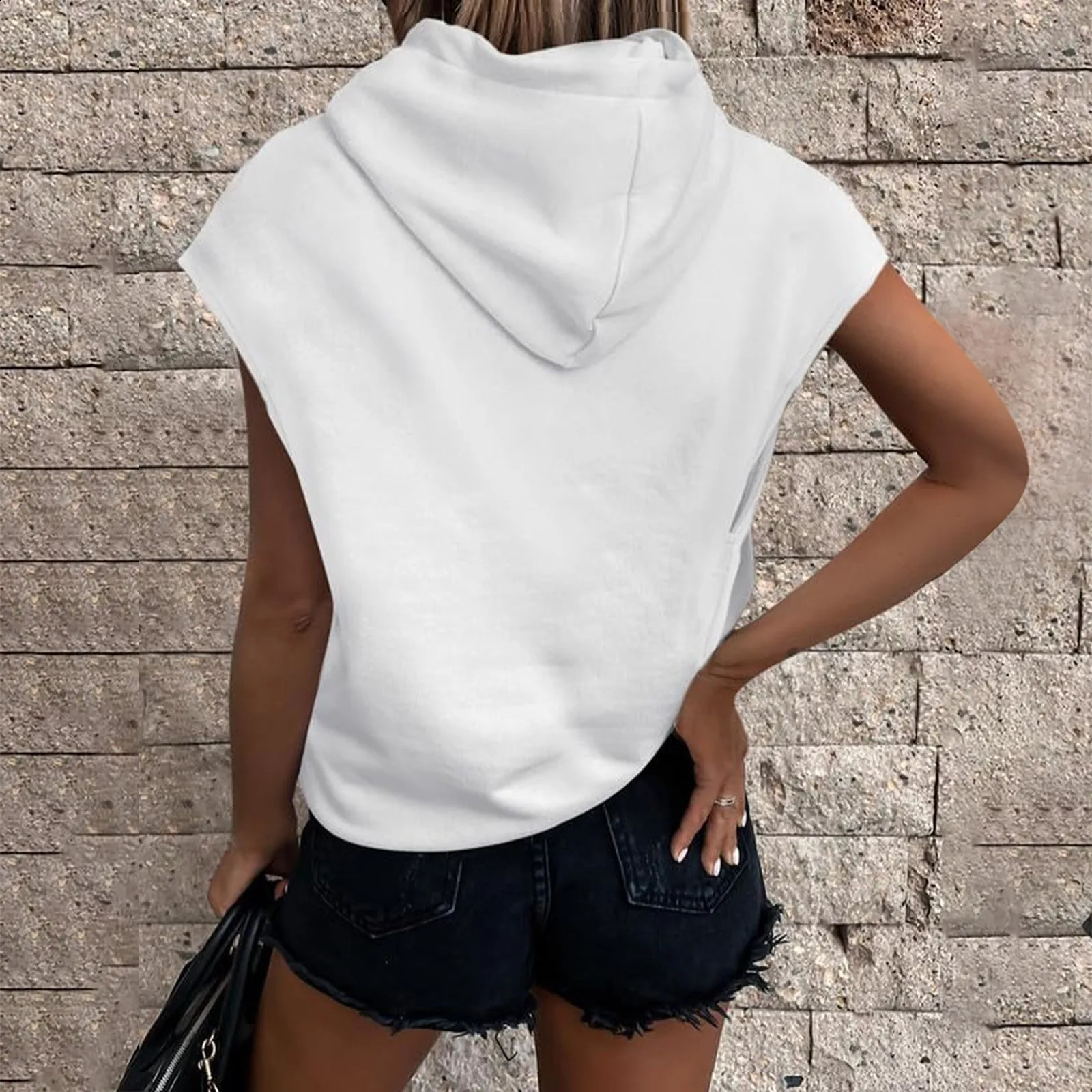 Women Hooded Hoodie Tanks Sleeveless Sweatshirt Short Sleeve Loose Pullover Solid Oversized Hip Hop Sportswear Harajuku Hoodies 240813