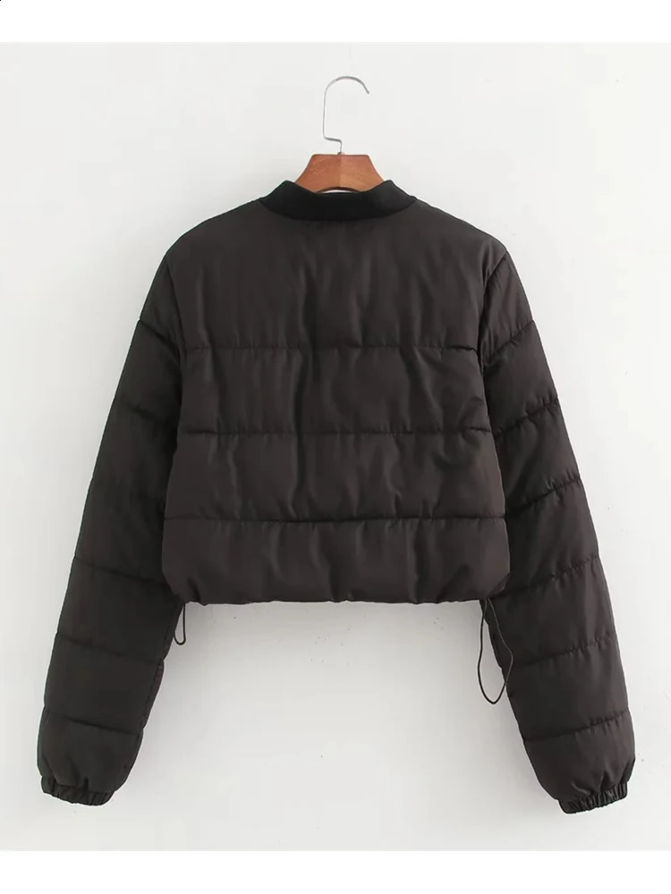 Womens 2024 Casual Long Sleeve Zipper Fly Short Bomber Jackets Chic Lady Waist Drawstring Fashion Spring Autumn Black Parkas 240813