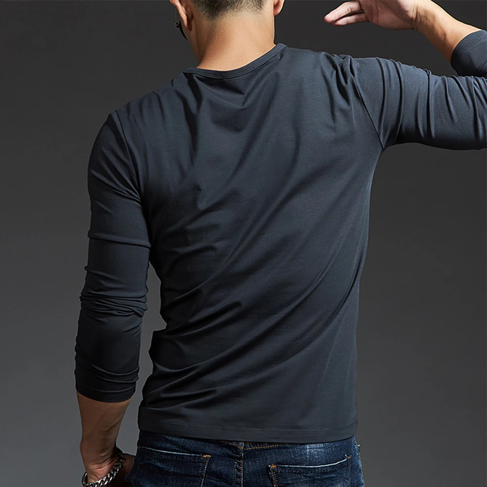 Men's T-Shirts Men's Tees & Polos Casual Mens Long Sleeves V Neck Slim T-Shirt Solid Color Activewear Tops Tee Undershirt Free shipping Men&