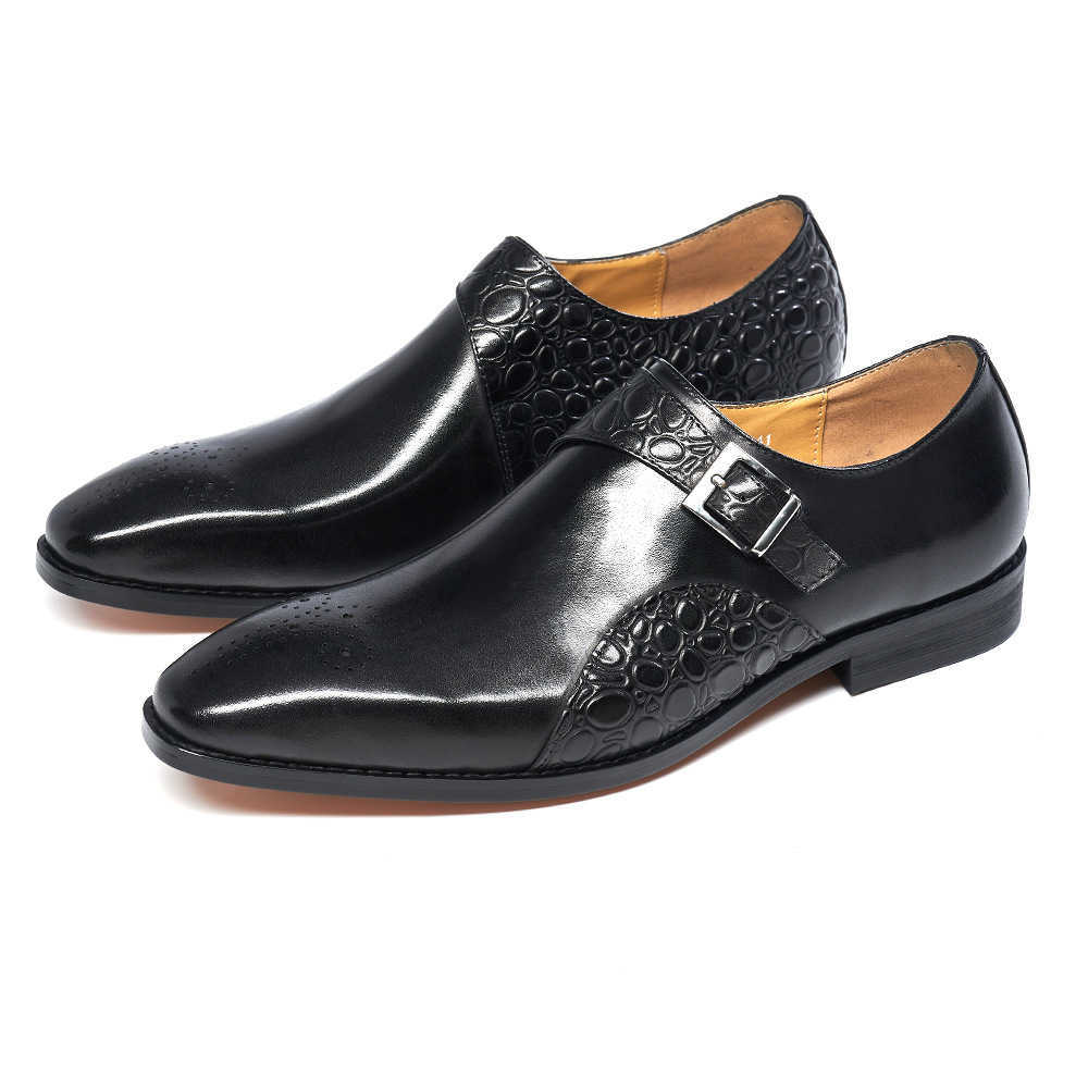 CMM Mens Leather Shoes Genuine Leather Autumn Business Dress Leather Shoes Mens British Style Handmade Leather Mengke Shoes Monk Shoes