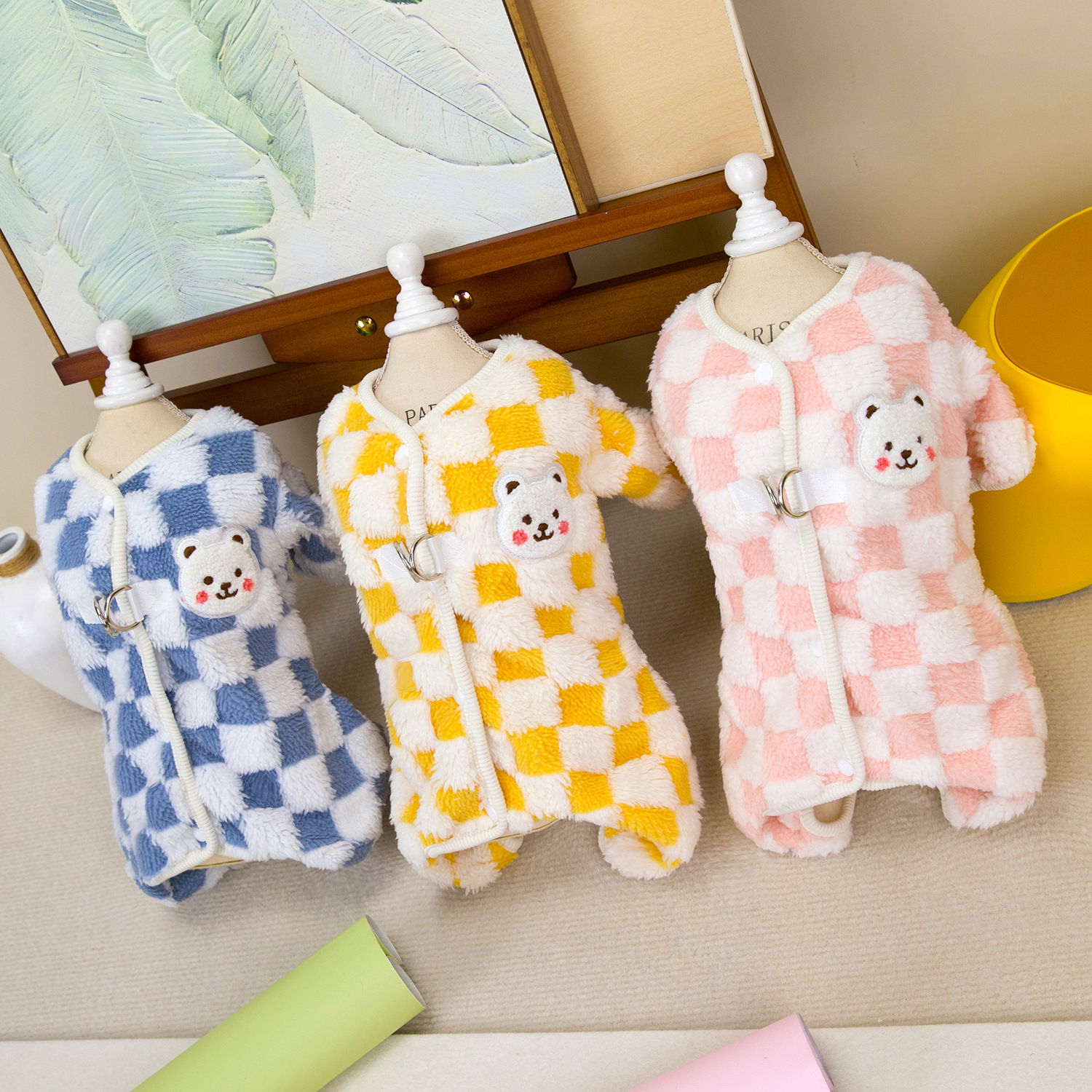 Dog Clothing Checkerboard Sweater Pet Cat Clothing Sweatshirt Double-sided Fleece Dog Autumn/Winter Warmer and Cuter