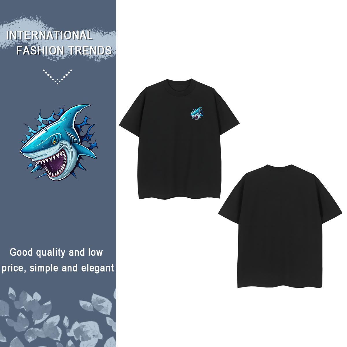 Men T Shirts 230g 100% Cotton Shark Summer Casual Breathable Crew Neck White Plus Size Men Tees New Wholesale Tshirts