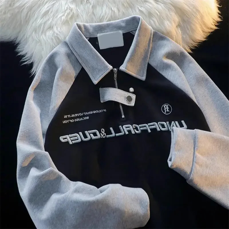 College Style Half Zip Up Hoodie POLO Collar Harajuku Sweatshirt Autumn Contrasting Raglan Sleeves Top Streetwear Women 240812