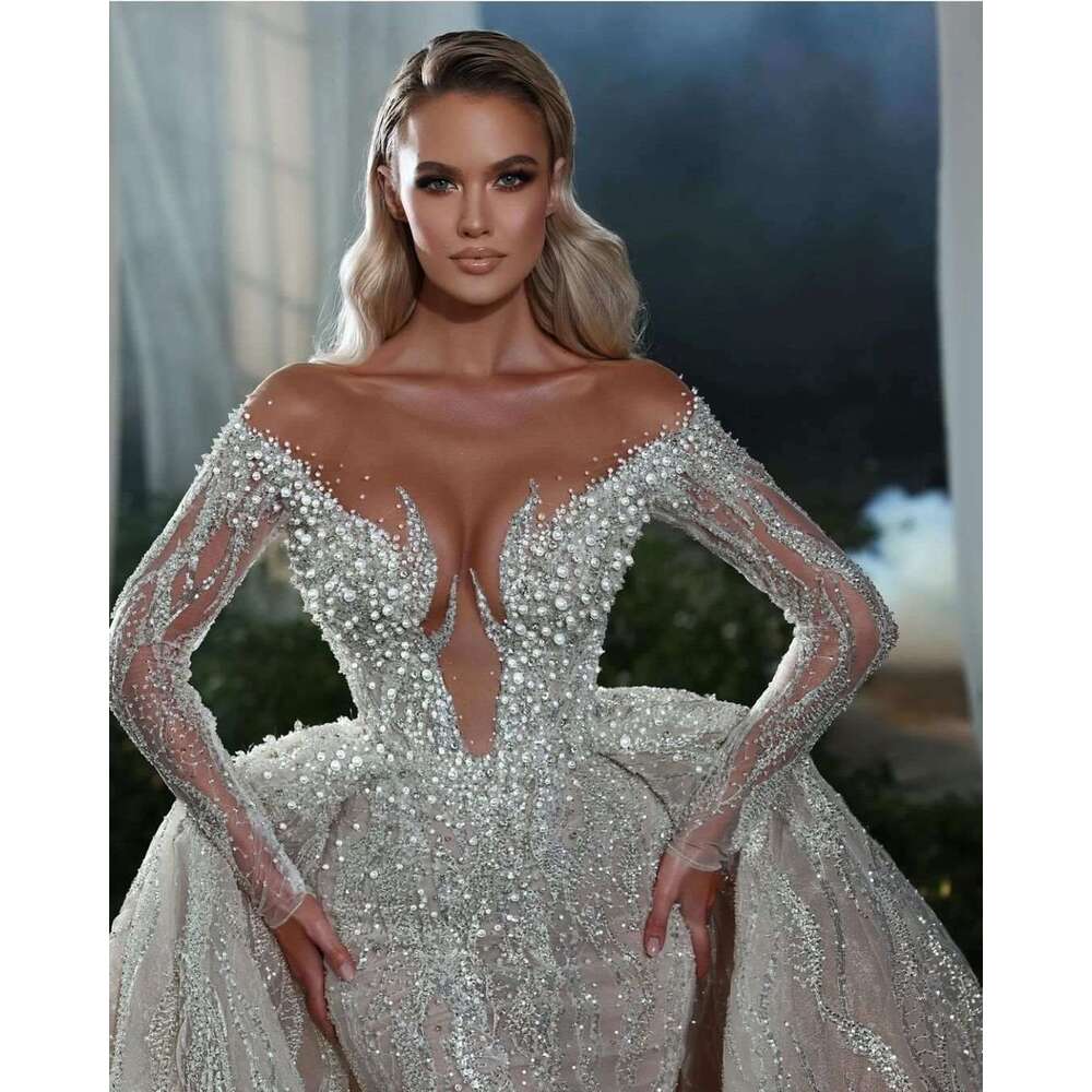 Princess Mermaid Gown Wedding Dresses Appliques Pearls Pattern Lace Bridal Gowns Big Vestidos De Novia Custom Size Colour 6660311