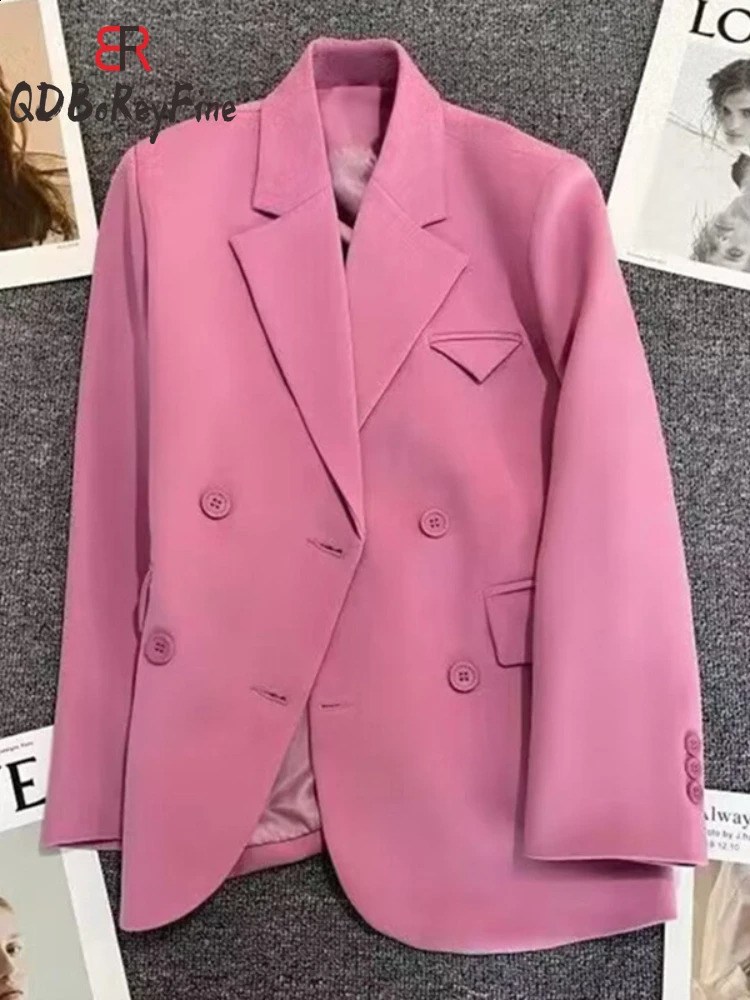 Women Blazer Spring 2024 in Office Long Sleeve Tops Casual Blazer and Jackets Double Breasted Coat Suit Female Chic Outwear 240813