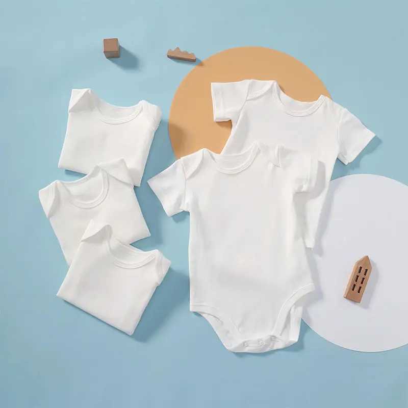 Baby clothing 100% pure cotton girls jumpsuit summer short sleeved white baby boys tight fitting clothes newborn clothing 3 pieces/set baby pajamas W2