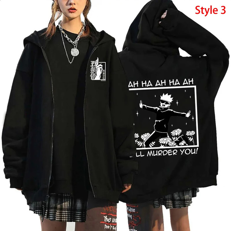 Autumn Zip Up Jacket Anime Satoru Gojo Printing Zippered Hoodie Streetwear Men Women Sweatshirts Harajuku Unisex Casual Clothing 240812