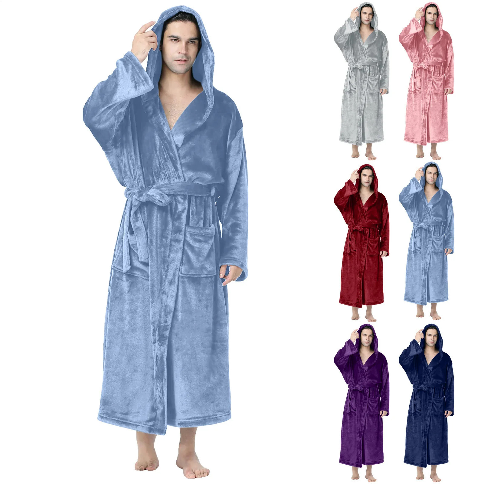 Men Winter Pajamas Bathrobe Home Clothes Sleepwear Warm Plush Home Clothes Long Sleeve Velour Mens Robes Plus Size S-5XL 240812