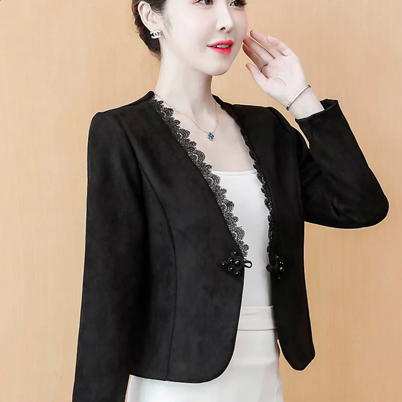 #5320 Black White Office Jacket Women V-neck Single Buttons Slim Short Vintage Coat Outerwear Cardigan Womens Jackets And Coats 240812