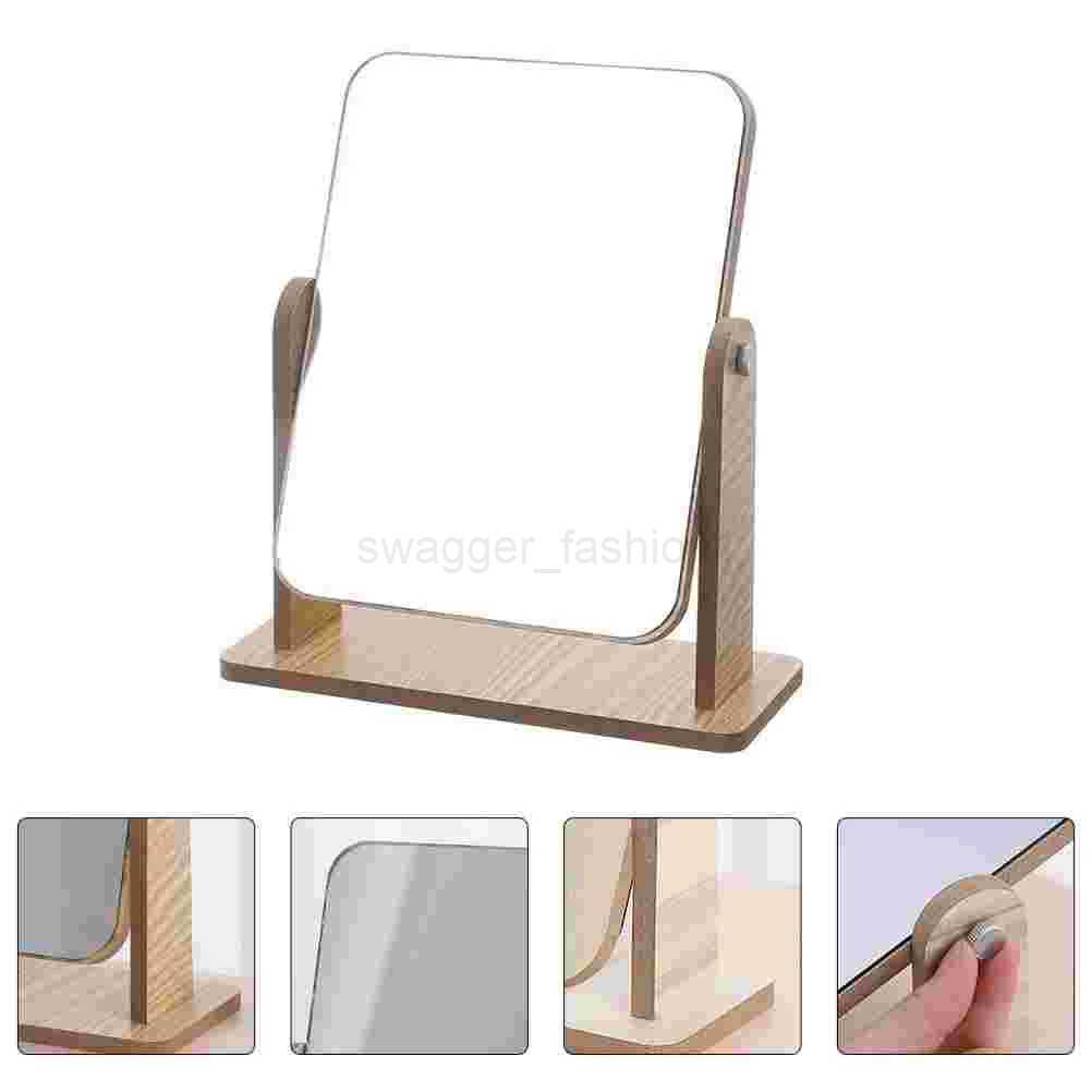 Rotating Vanity Mirror Wooden Tabletop Mirrors Women Makeup Dresser Desktop WomanXJ240813