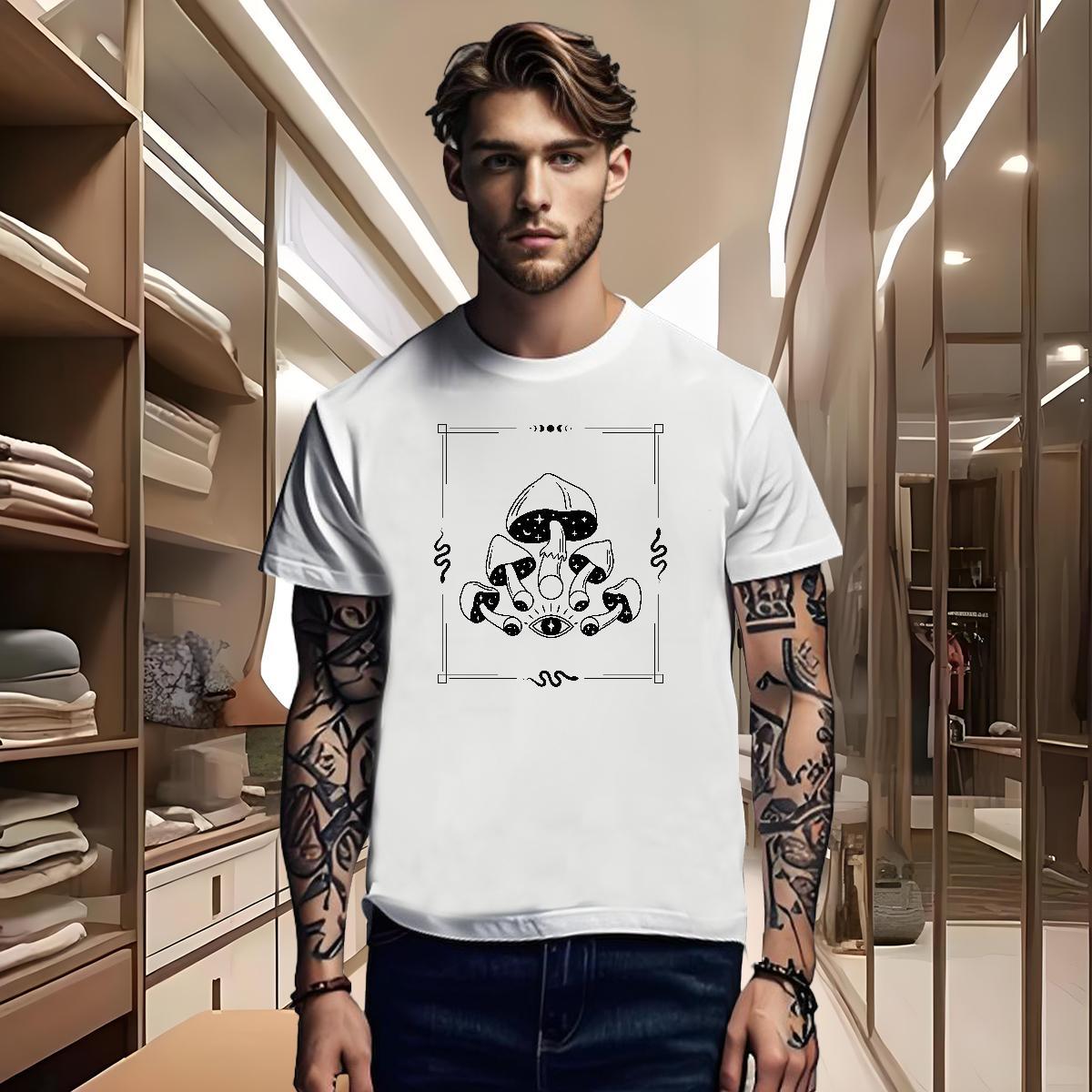 Man T Shirts 230g Cotton mushroom Anime Printing Street Round Neck Short Sleeve Black Oversized Men Tees New Soft Tees Shirts