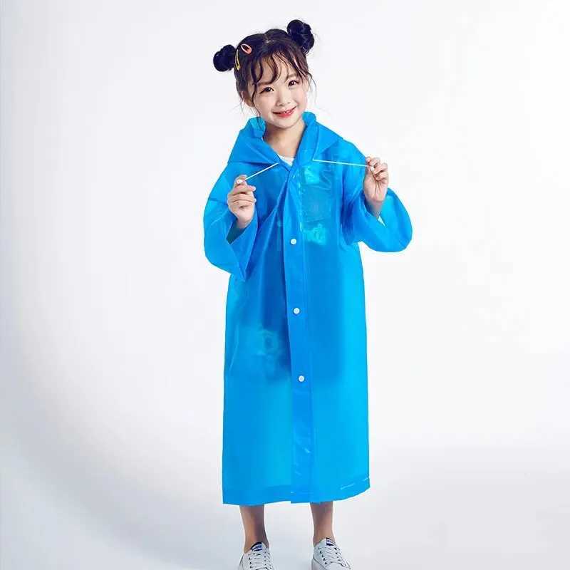 Eva CHILDRENS Raincoat Transparent Non-one-time Thickening Waterproof Portable Outdoor Boys and Girls Hiking Camping Poncho Y240810
