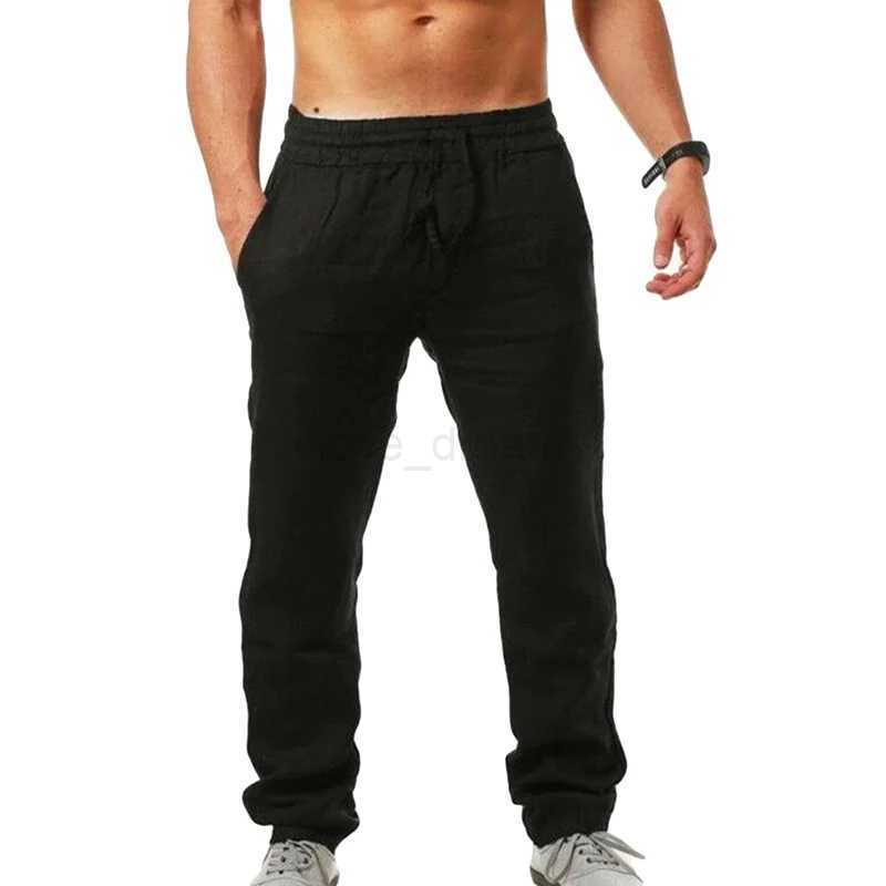 Men Sports Jogging Sweatpants Splicing Casual Pure Color Cotton Linen Straight Trousers Large Size Home Long PantsXJ240813
