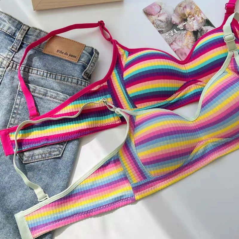 Sexy Bra for Women Tops Dopamine Rainbow Seamless Bra Steel Ring Free Underwear Lingerie Bralette 240812