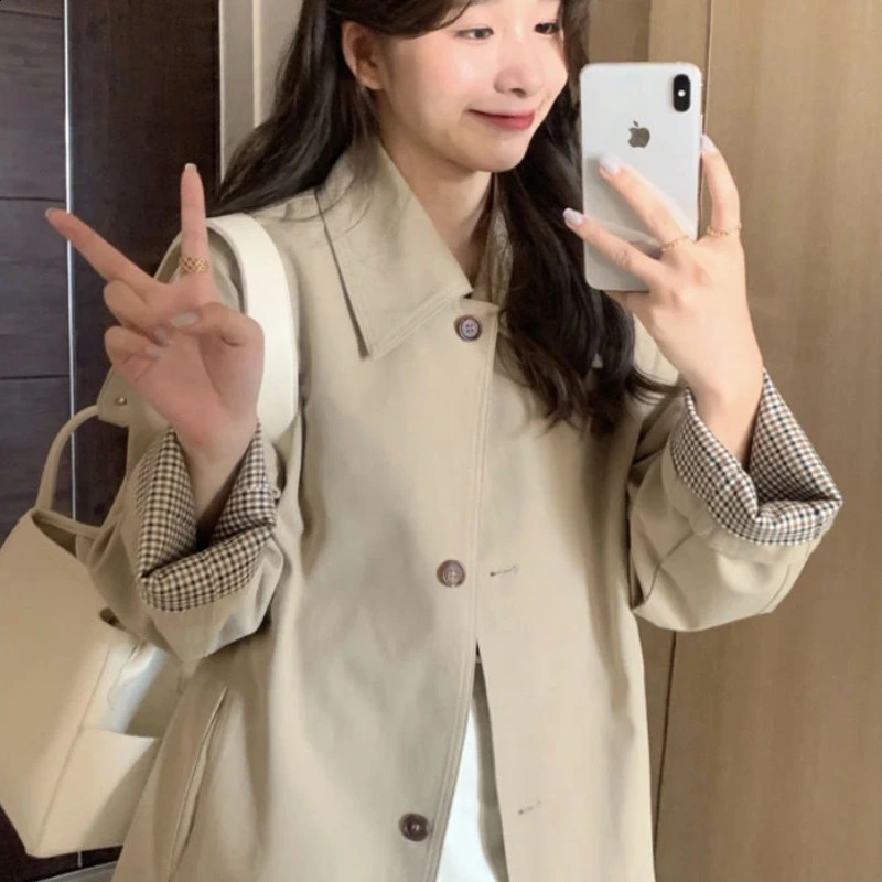 Trench Women Elegant Fashion Casual Outerwear Autumn Single Breasted Turn Down Collar Long Sleeve Pockets Sashes Street BF 240813