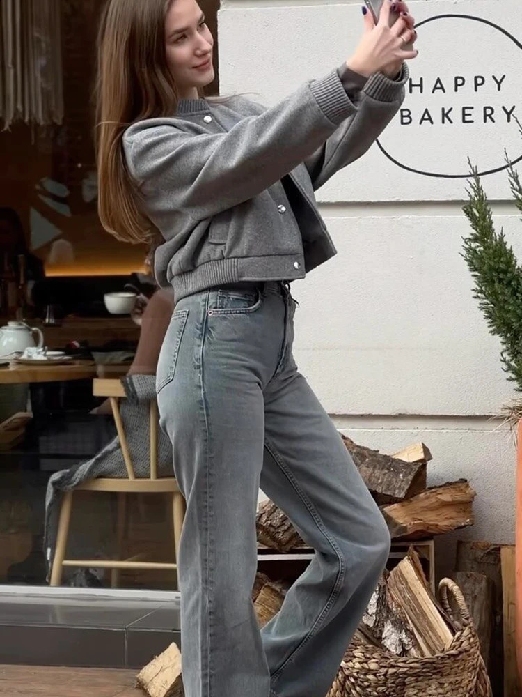 SIYANG Tweed Bomber Jackets for Women Spring Stand Collar Chic Coats Female Solid with Pockets Casual Jacket Outerwear 240812