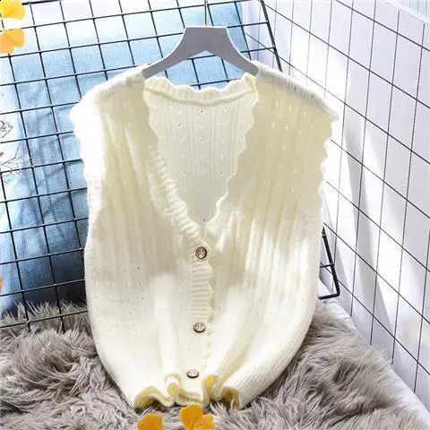 Knitted Vest Womens Cardigan Loose Outer Wear Spring Autumn Korean Version Sleeveless Shoulder Sweater Women 240813