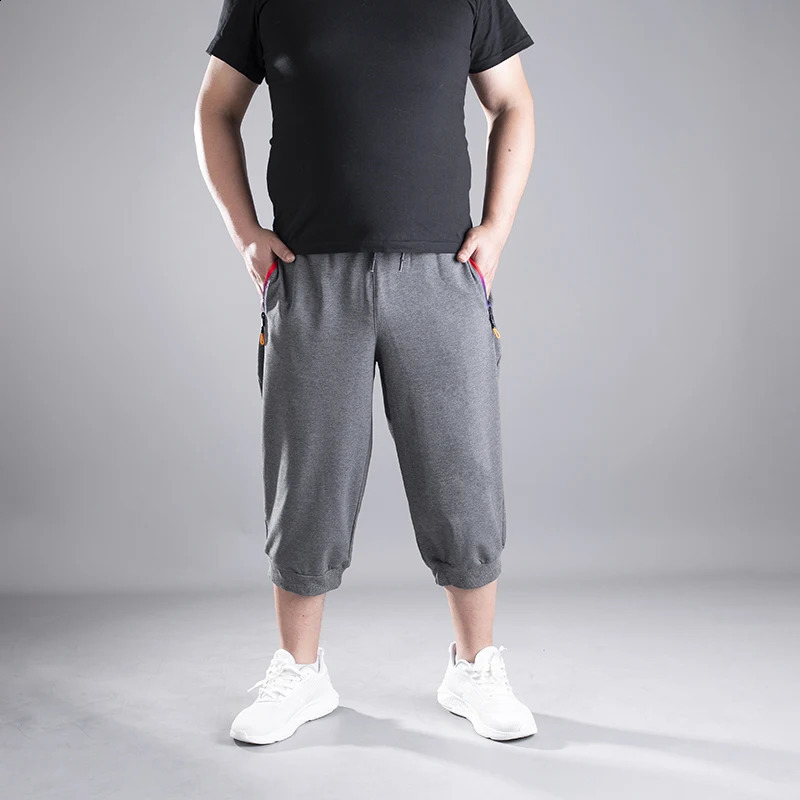 Summer men sweatpants sports pants zipper plus size 13XL10XL 15XL Comfortable Breathable elasticity thin knee length pants 210KG 240812