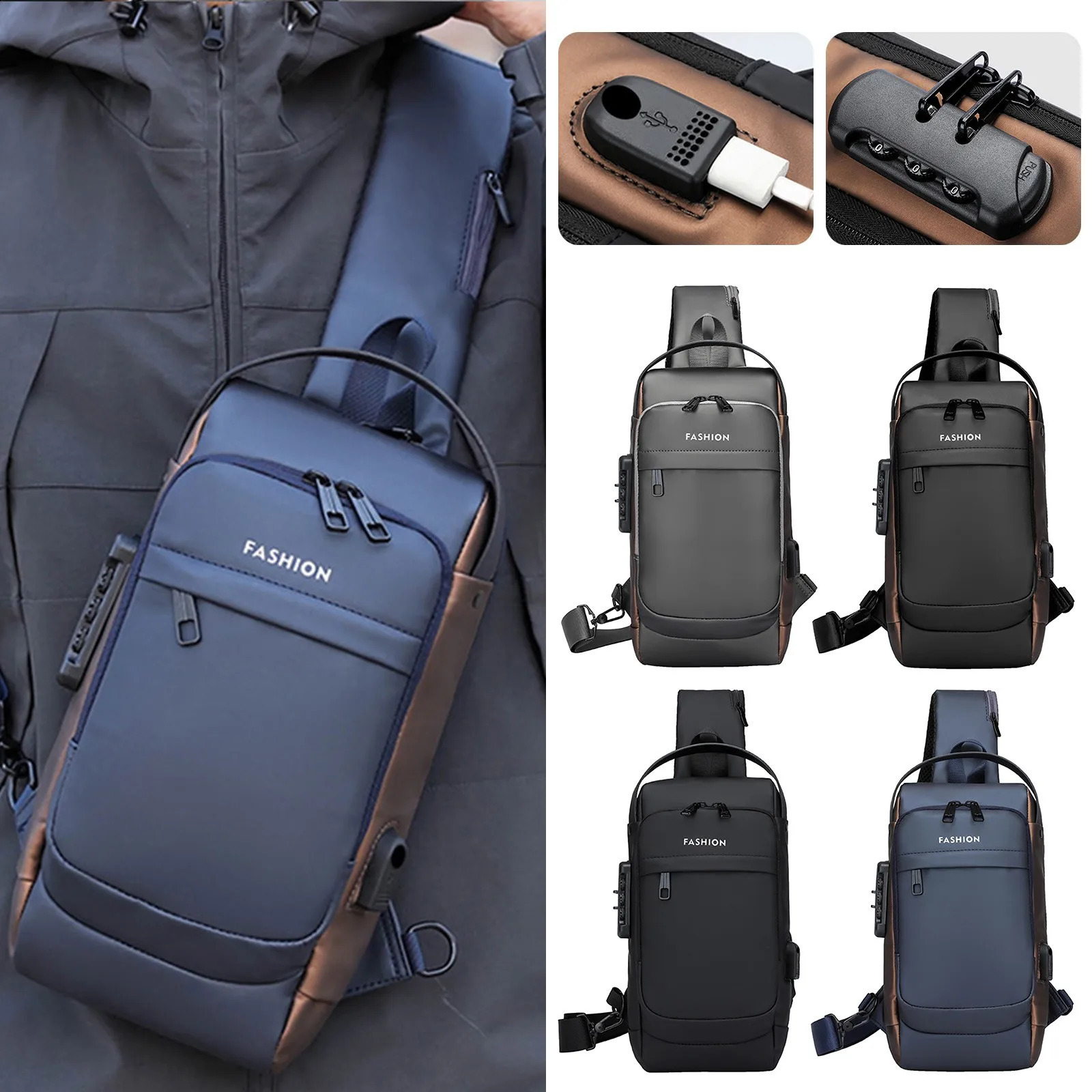 Womens shoulder bag luggage password lock data cable outdoor sports 240813