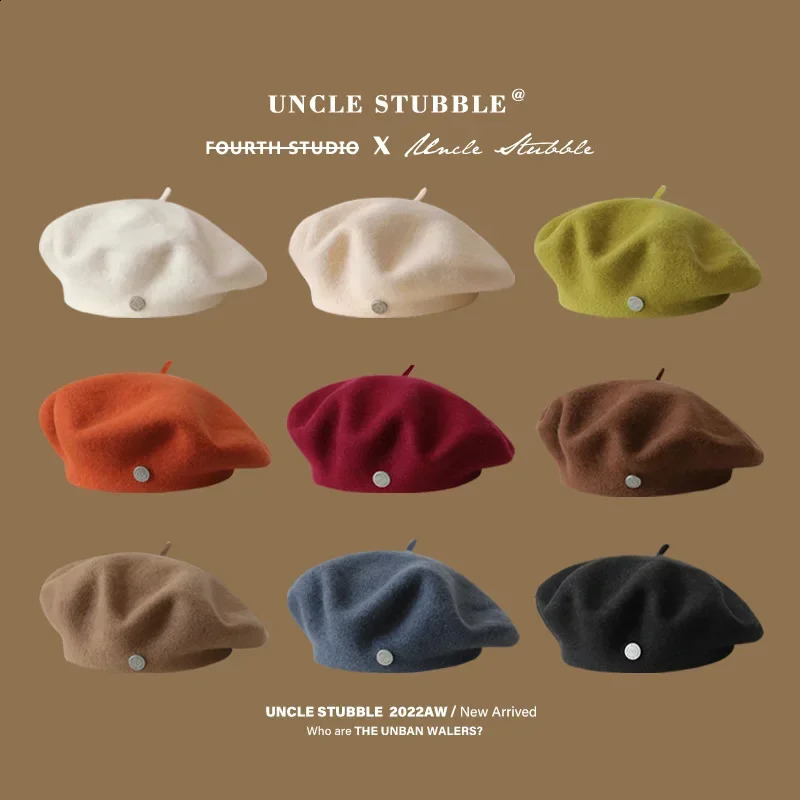 Big Size Wool Beret Hat Women Winter French Hat Girls Solid Satin Lined Autumn Berets Hats For Women Flat Cap Hat Felt Berets 240805