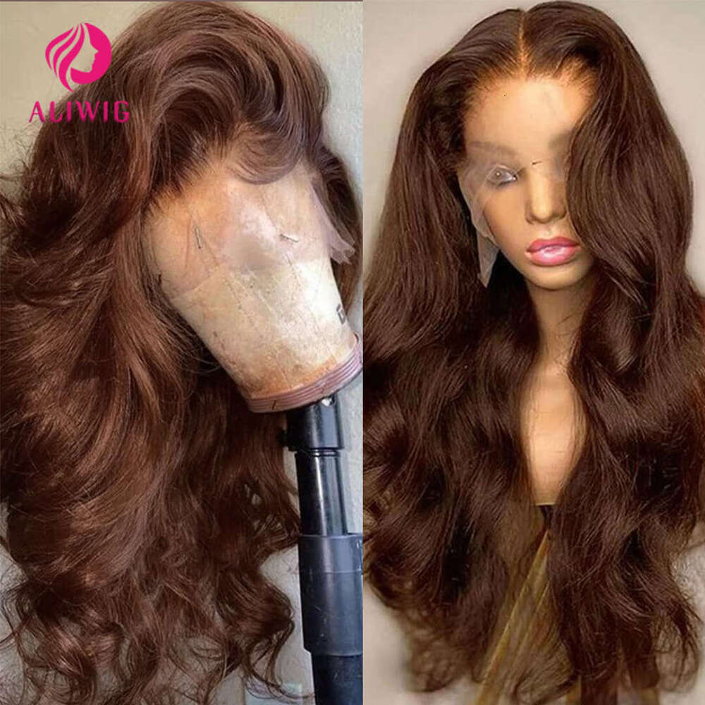 13X4 Chocolate Brown Front 13X6 HD Transparent Lace Frontal Wig Colored Glueless Body Wave Human Hair Wigs For Women