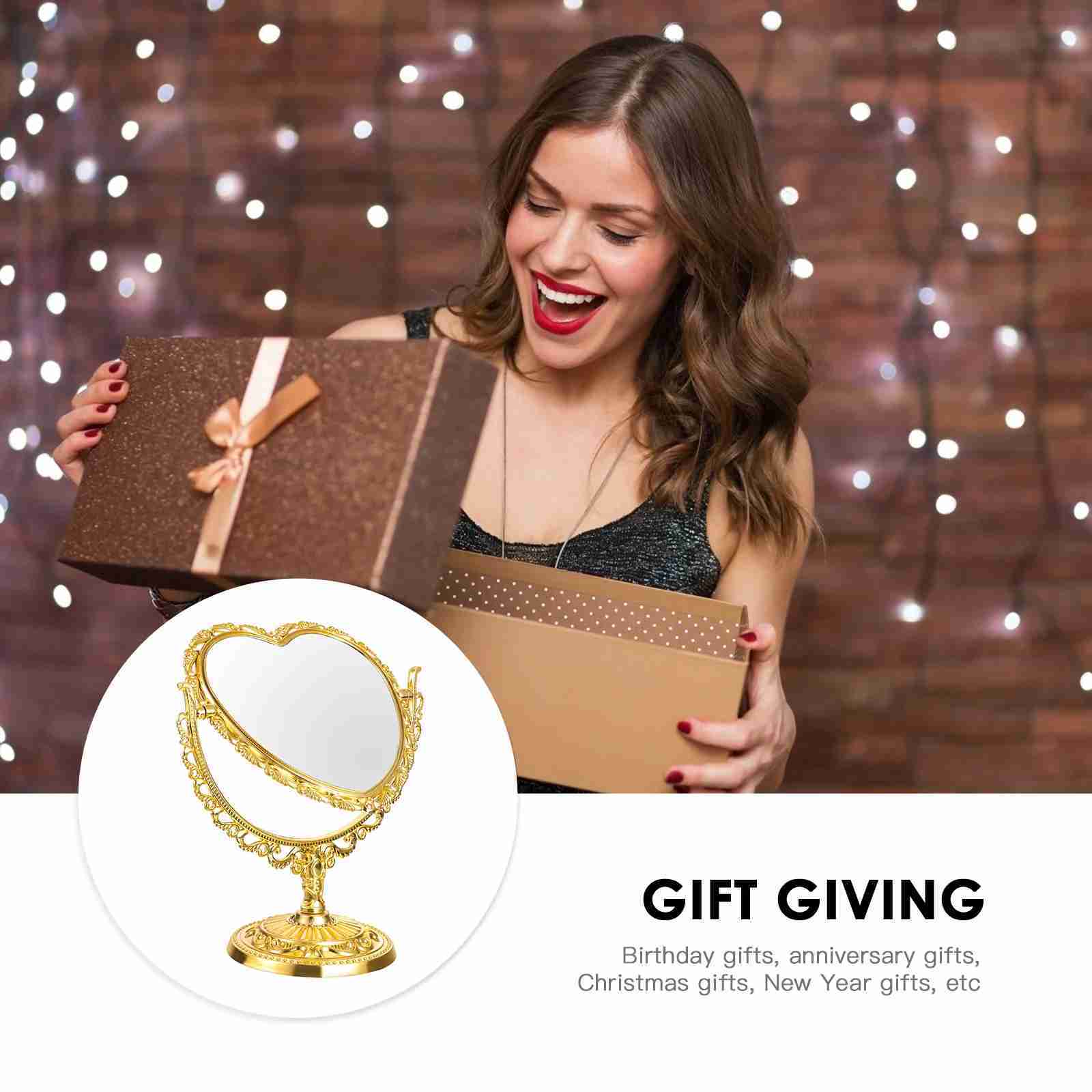 Silver Gold Retro Desk Makeup Mirror Shape Hand Mirror for Mirrors Vanity Desktop Bathroom Bedroom Acrylic Degree Makeup ToolsXJ240813