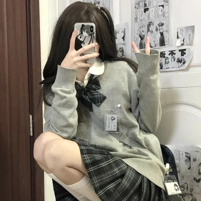 Pullovers Women Autumn Simple Knitted V-neck Tender Preppy Fashion Girlish Cozy Sweater Japanese Style All-match Sueter Mujer 240812